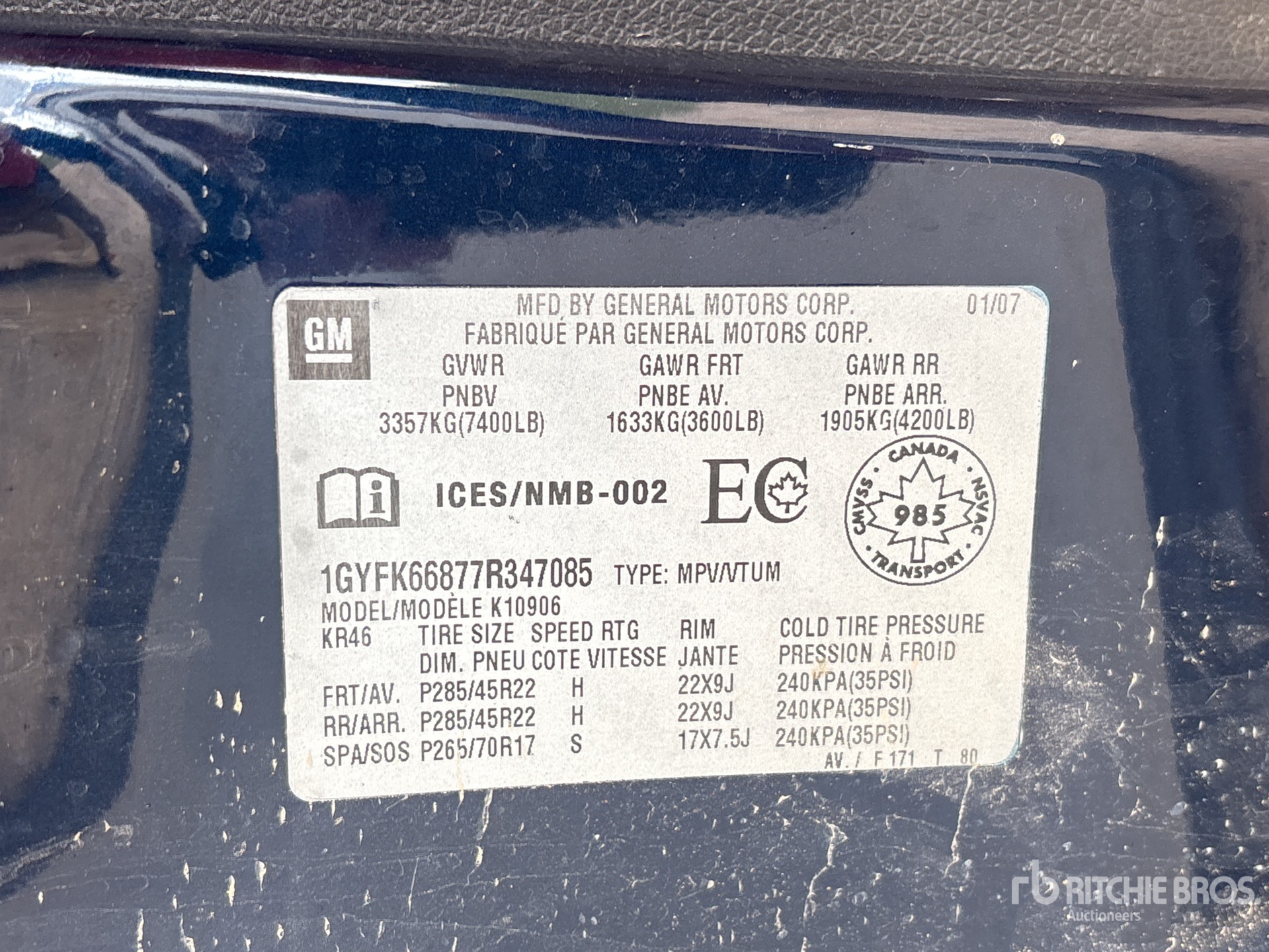 General Appearance with Serial Number / VIN