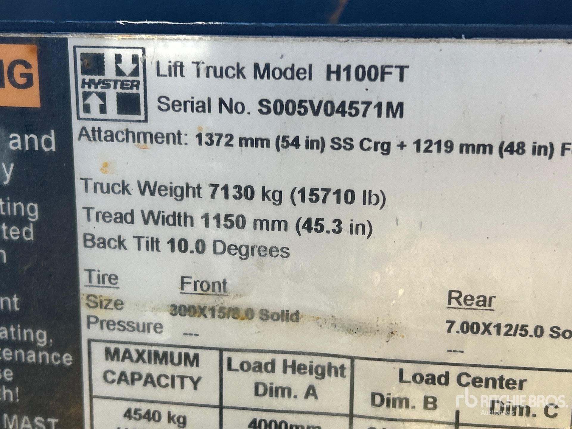 Photo of a 2014 Hyster H100FT