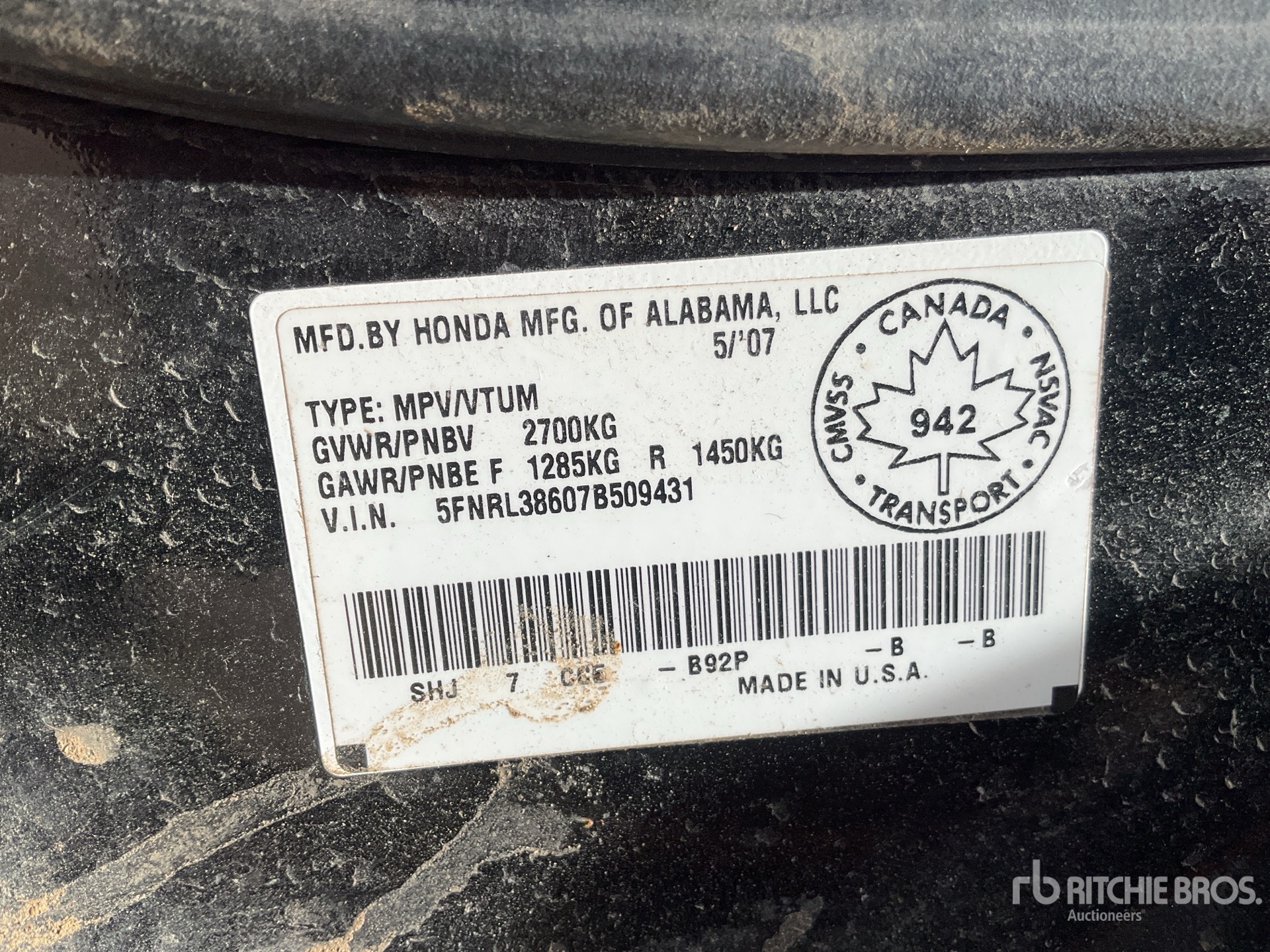 General Appearance with Serial Number / VIN