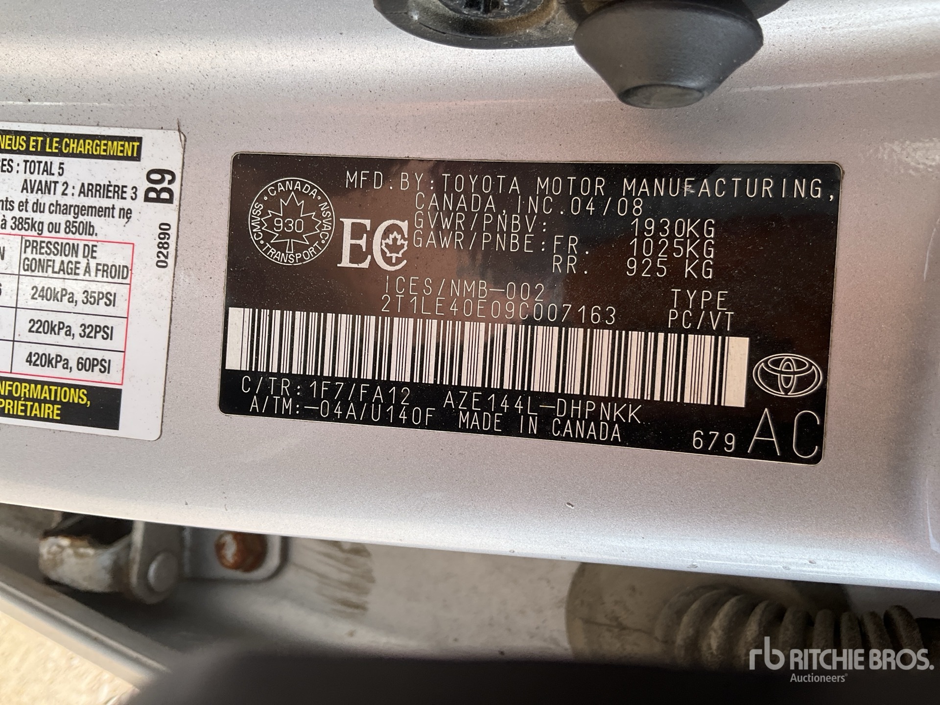 General Appearance with Serial Number / VIN