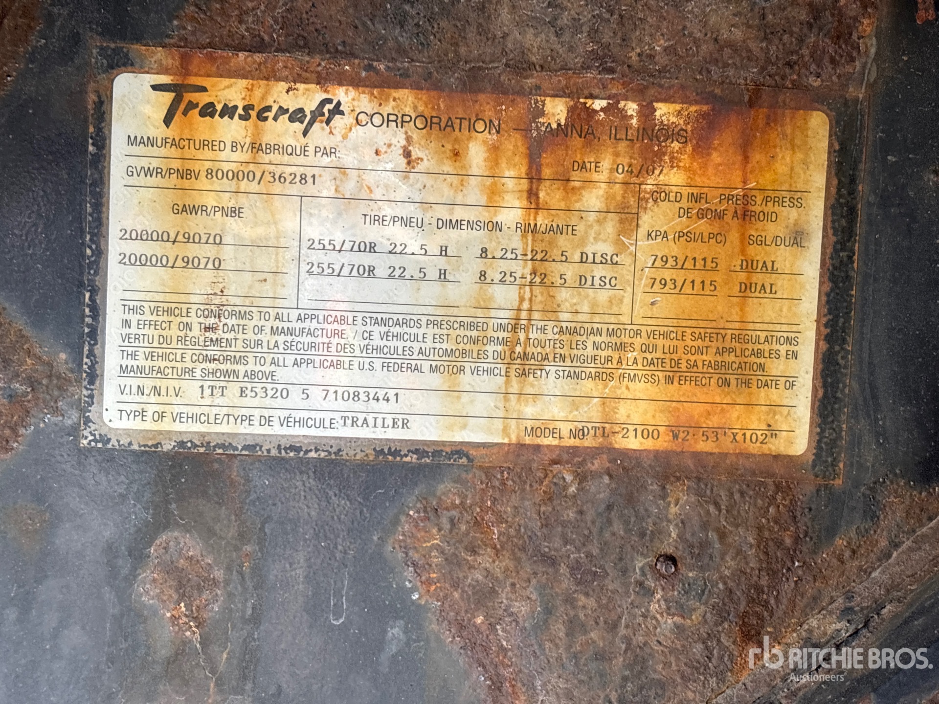 General Appearance with Serial Number / VIN