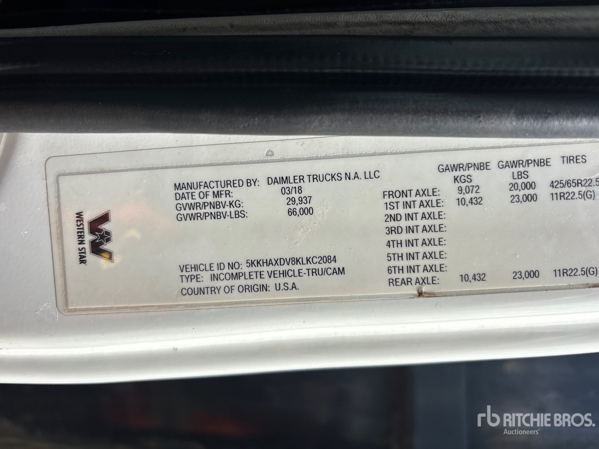 General Appearance with Serial Number / VIN