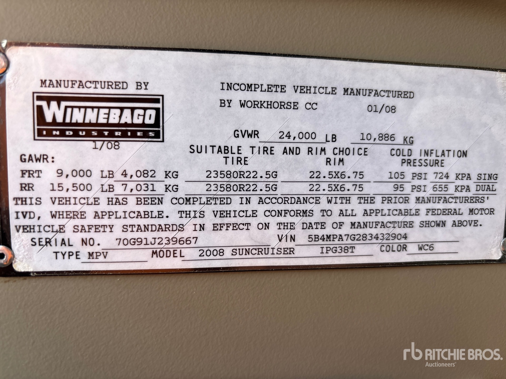 General Appearance with Serial Number / VIN