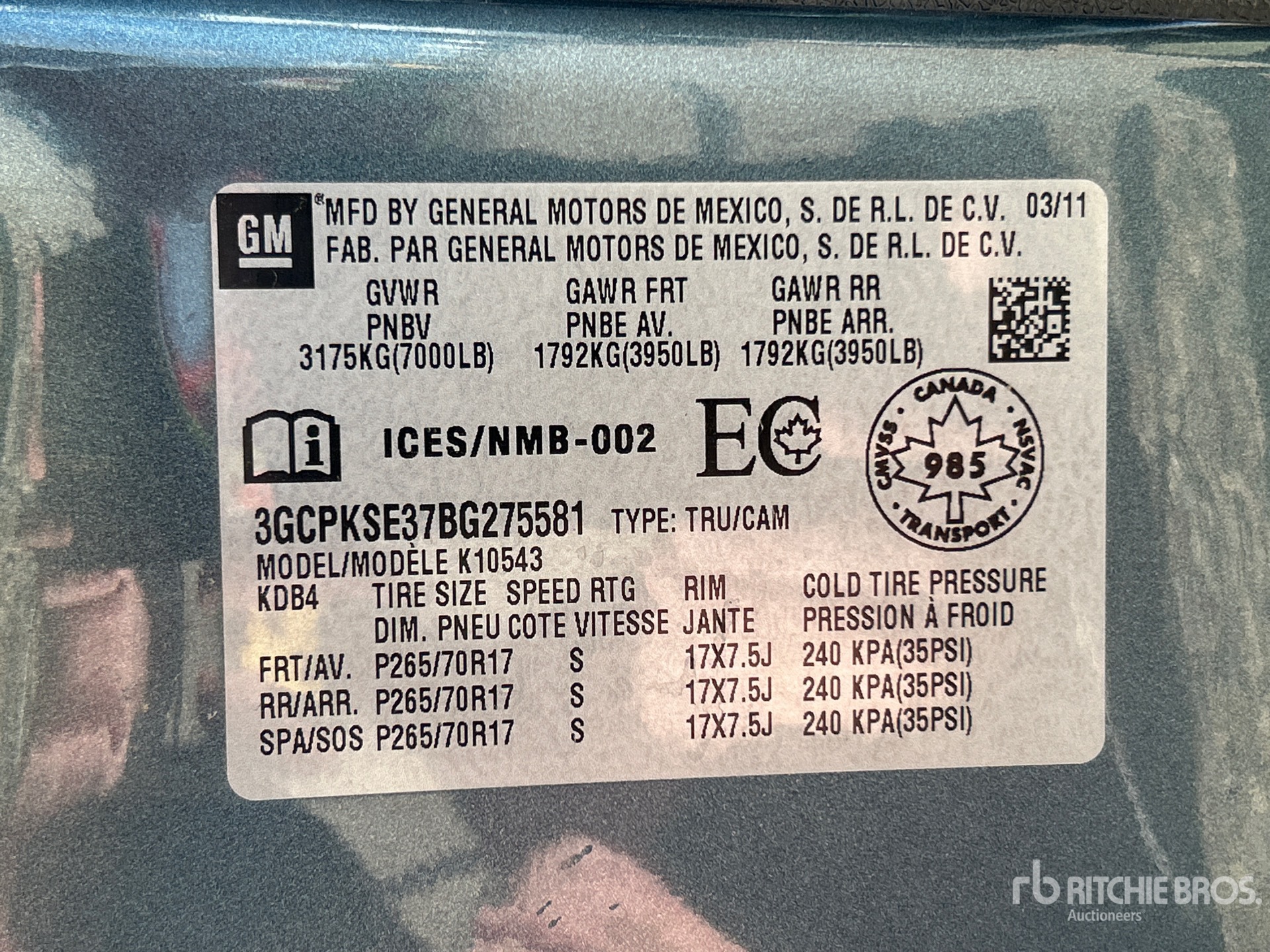 General Appearance with Serial Number / VIN