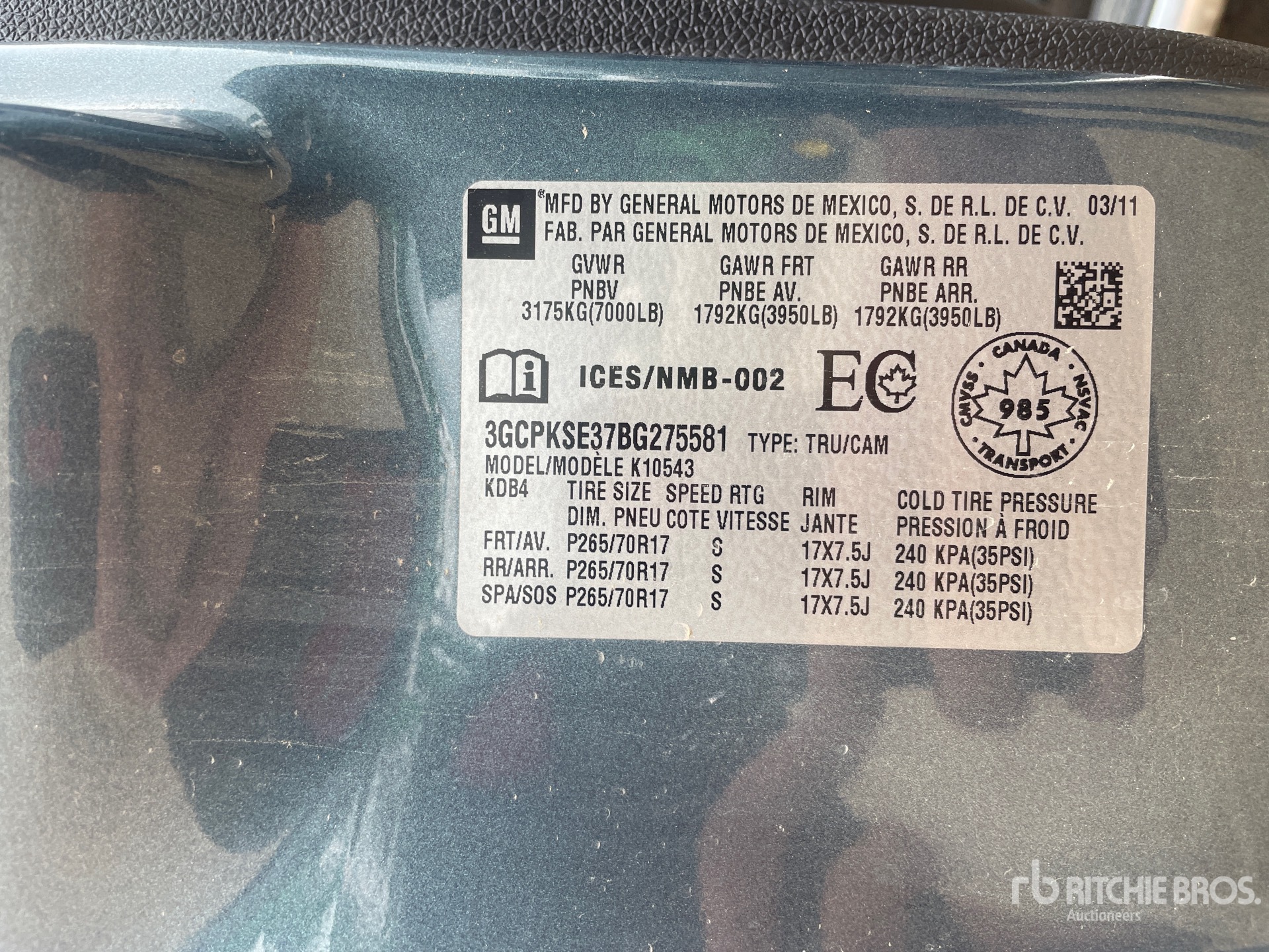 General Appearance with Serial Number / VIN