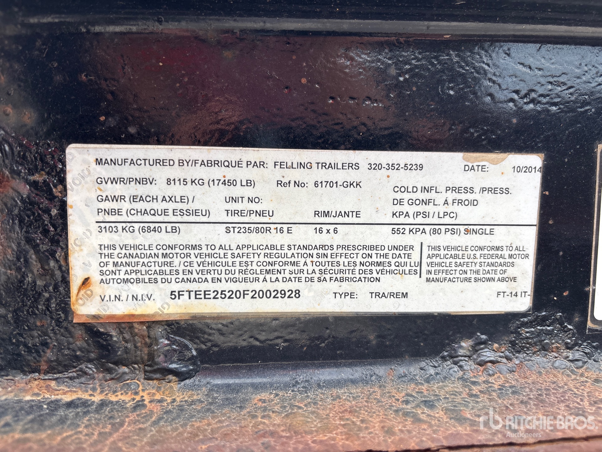 2015 Felling Trailers, Inc. 20 ft T/A