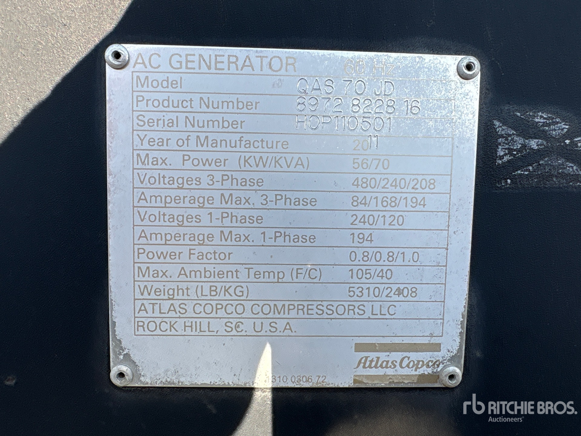 2011 Atlas Copco QAS70JD