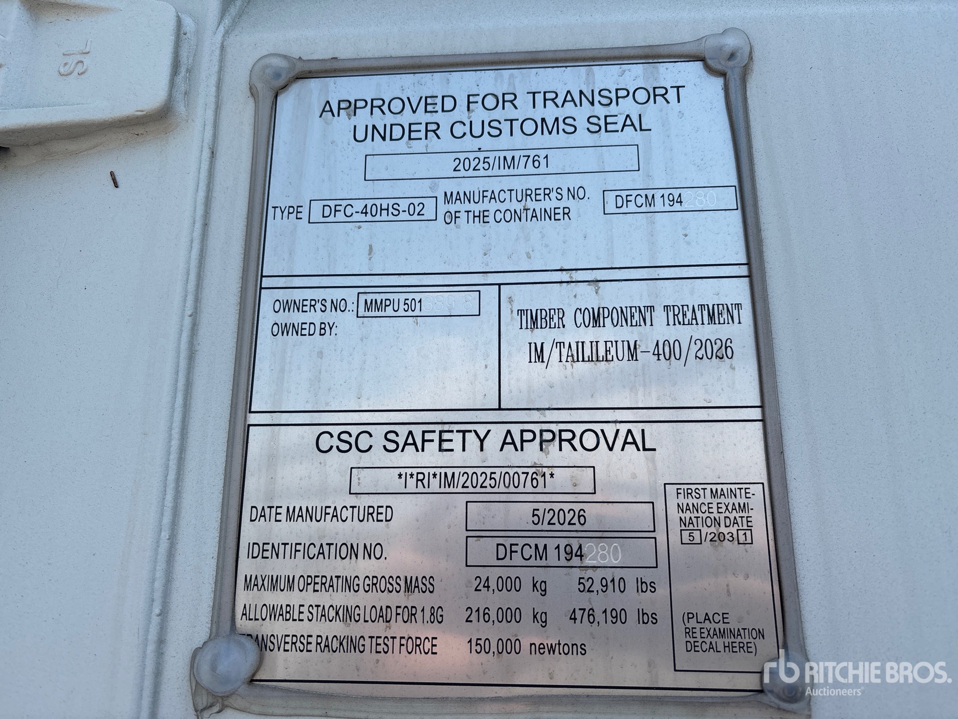 General Appearance with Serial Number / VIN