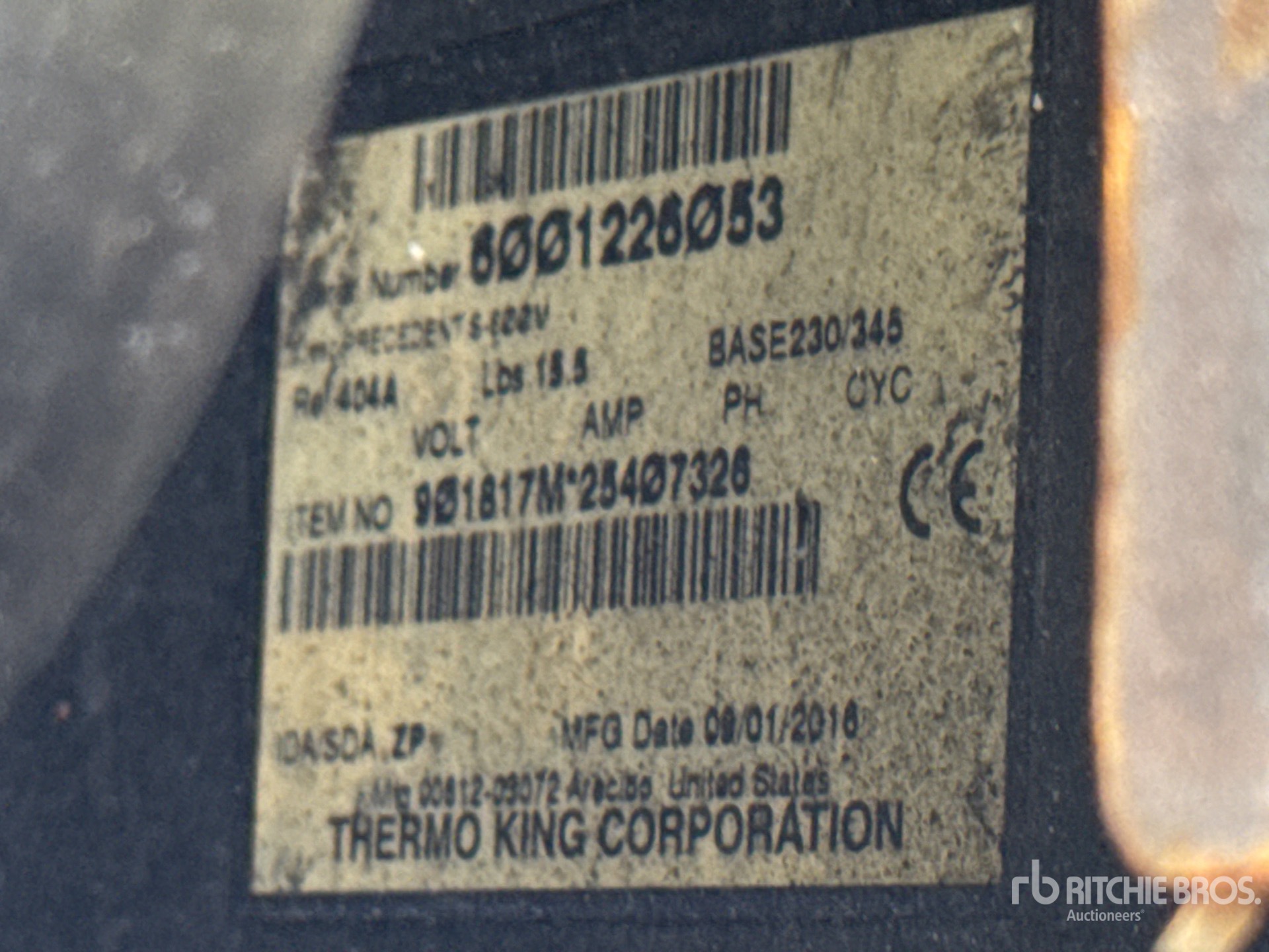 General Appearance with Refrigeration Unit Serial Number