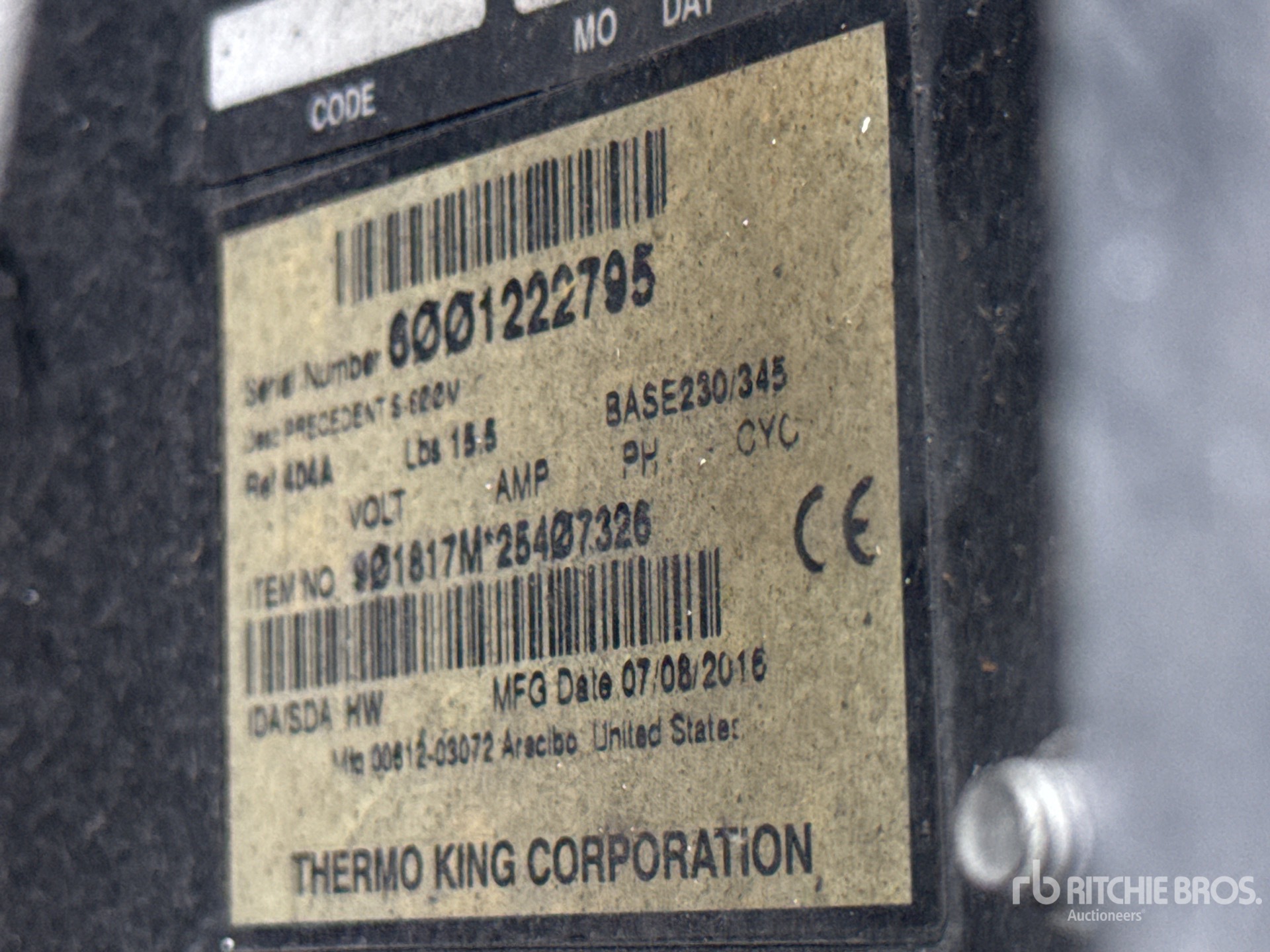 General Appearance with Refrigeration Unit Serial Number