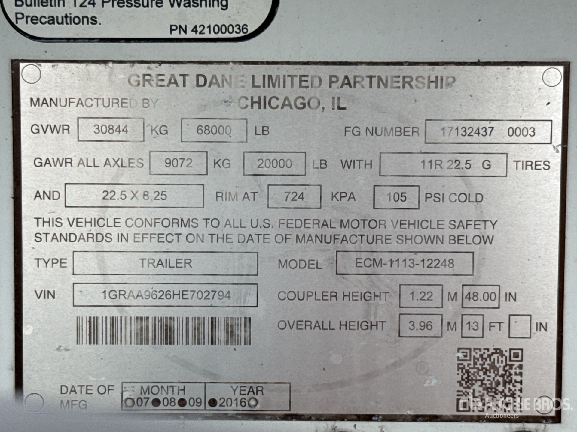 General Appearance with Serial Number / VIN