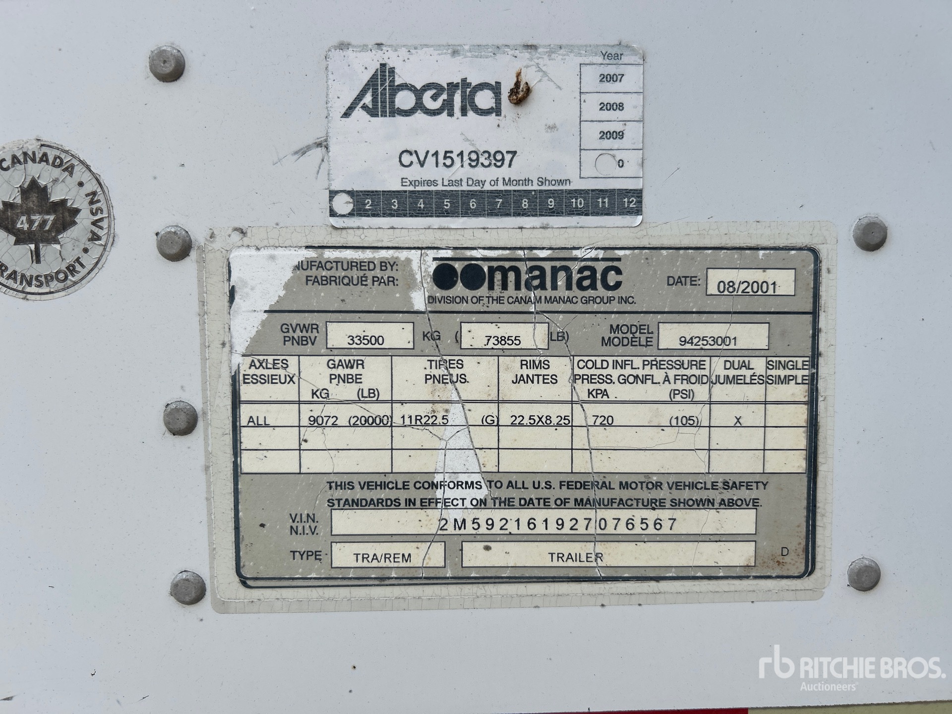 2002 Manac 53 ft x 102 in T/A