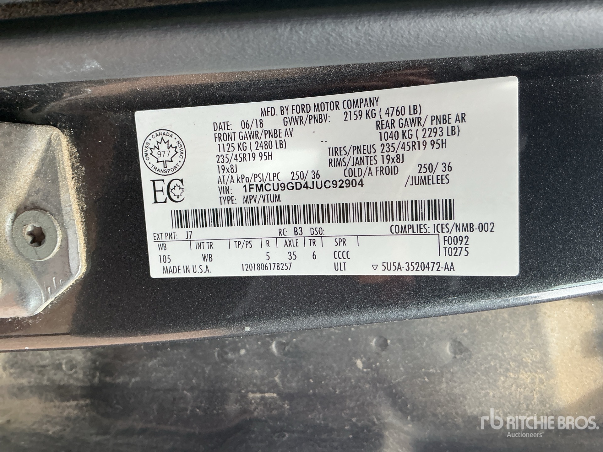 General Appearance with Serial Number / VIN