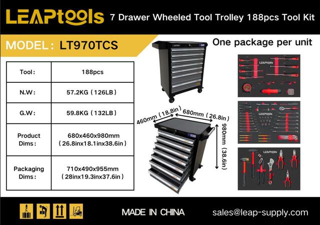 Quantity of (2) 2026 LEAPtools LT970TCS 7 Drawer 188pcs Tool Kit (Unused)