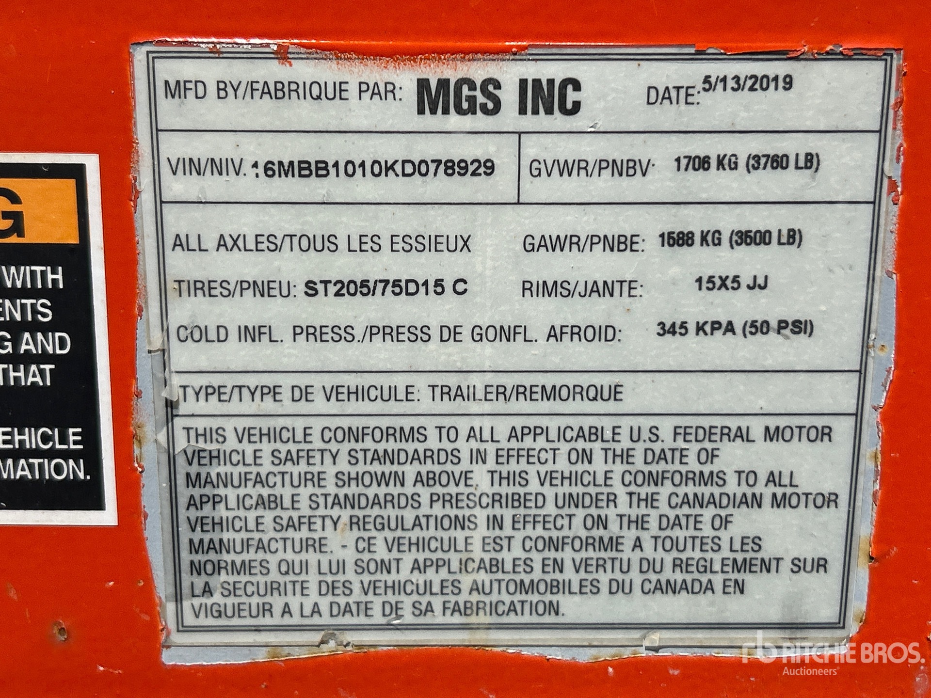 General Appearance with Serial Number / VIN