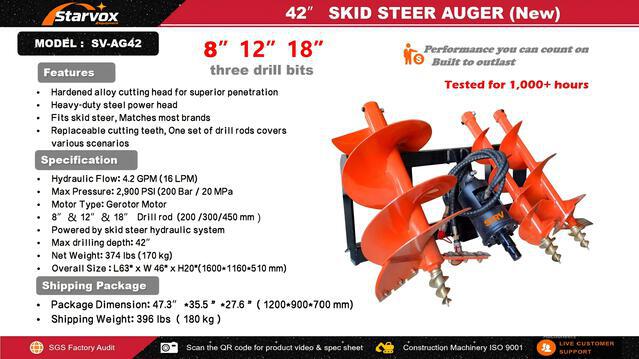 2026 STARVOX SV-AG42 Skid Steer Auger