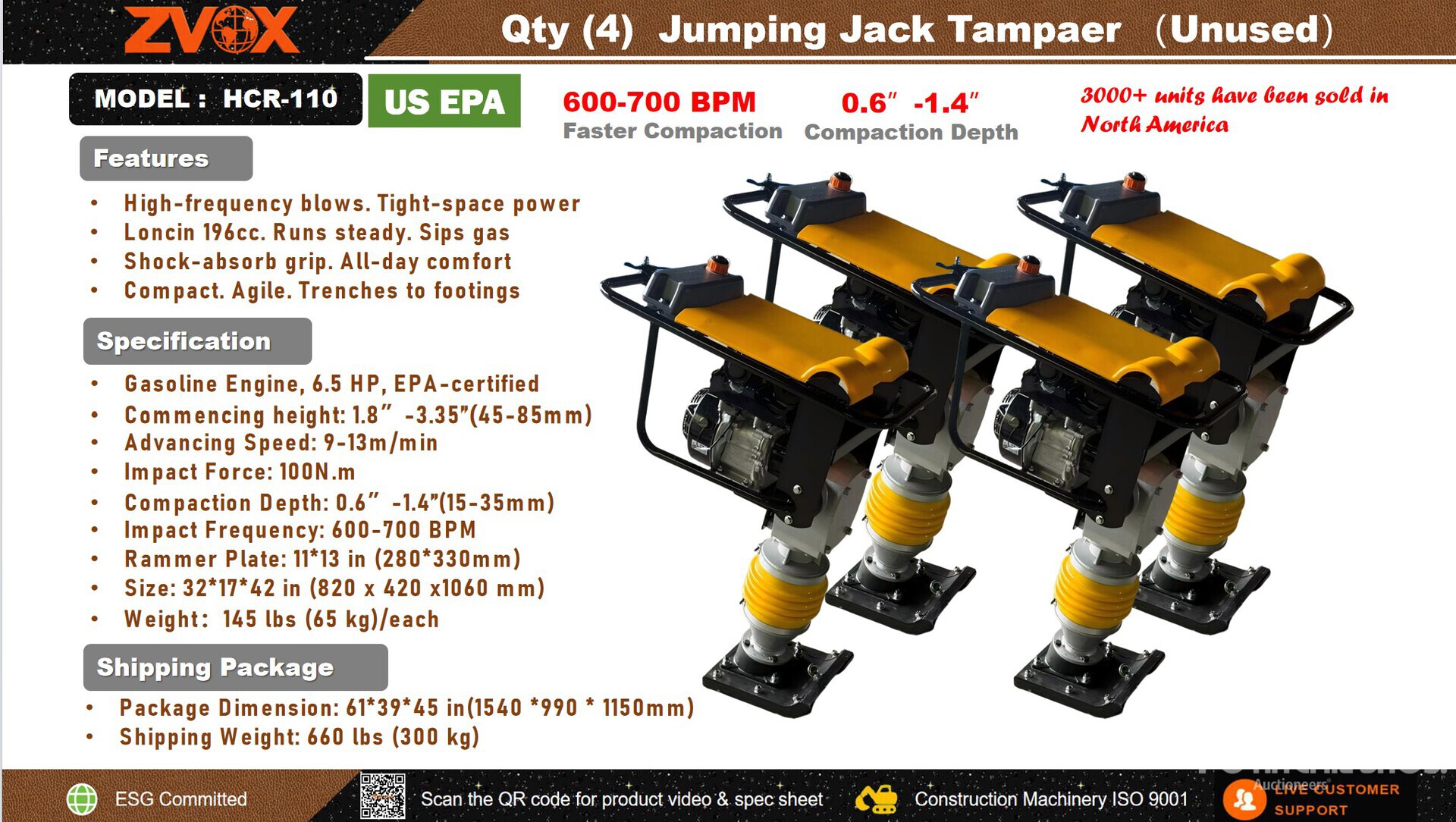 Quantity of (4) 2026 ZVOX HCR-110 Jumping Jack Tamper (Unused