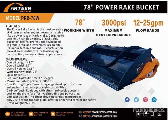 2026 ARTEER PRB-78W Skid Steer Bucket