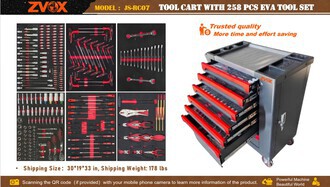 2026 ZVOX JS-RC07 Tool Cart w/ (258) pcs Tool Set (Unused