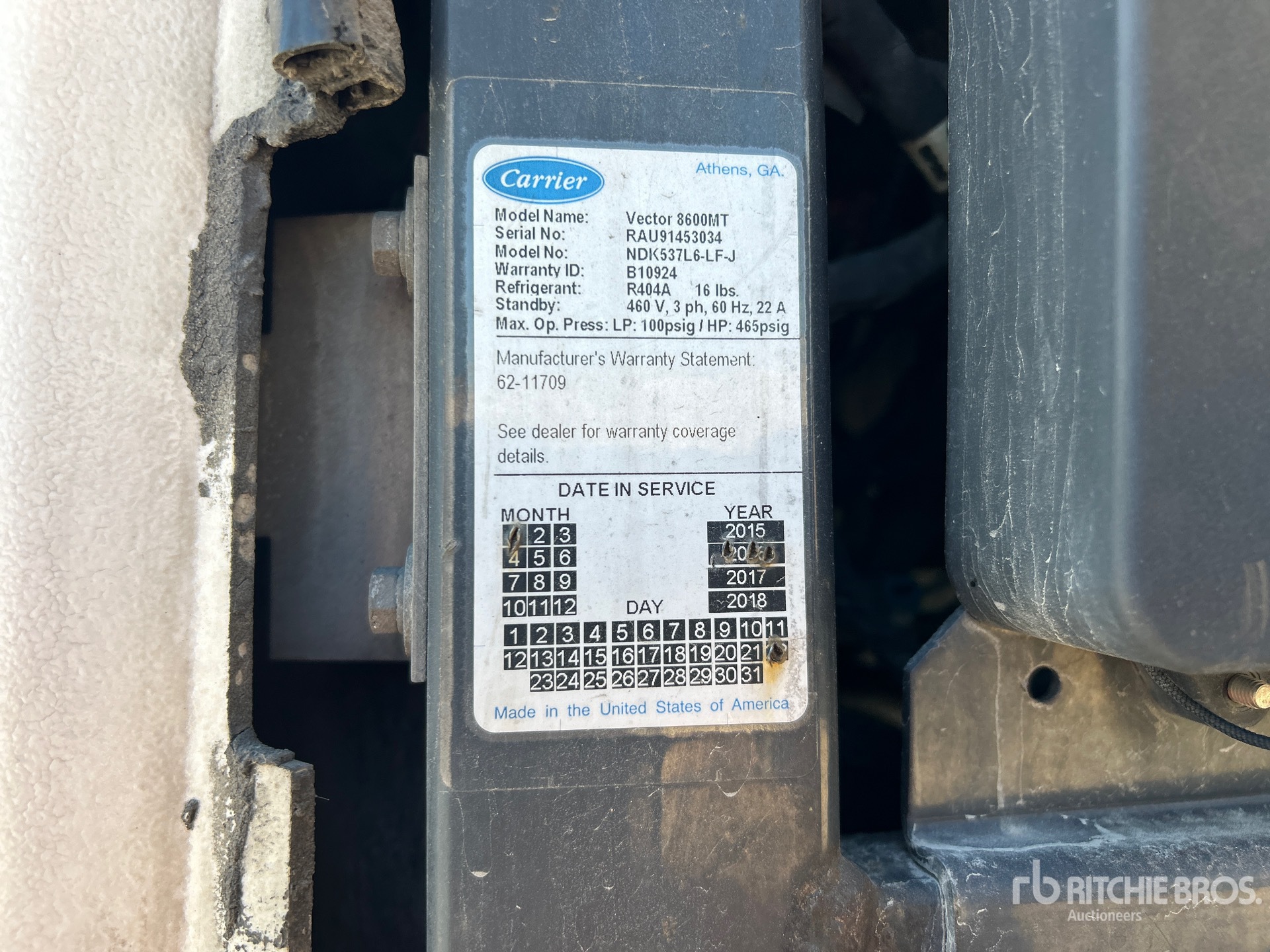 General Appearance with Refrigeration Unit Serial Number