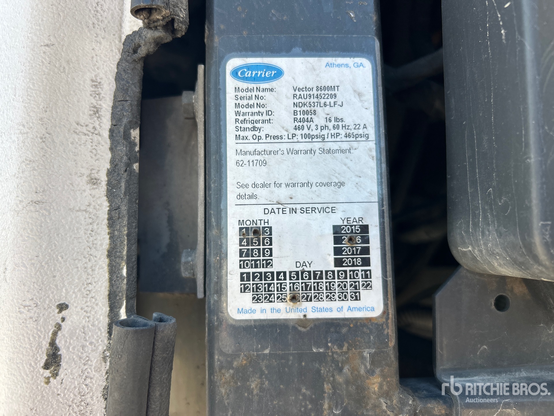 General Appearance with Refrigeration Unit Serial Number