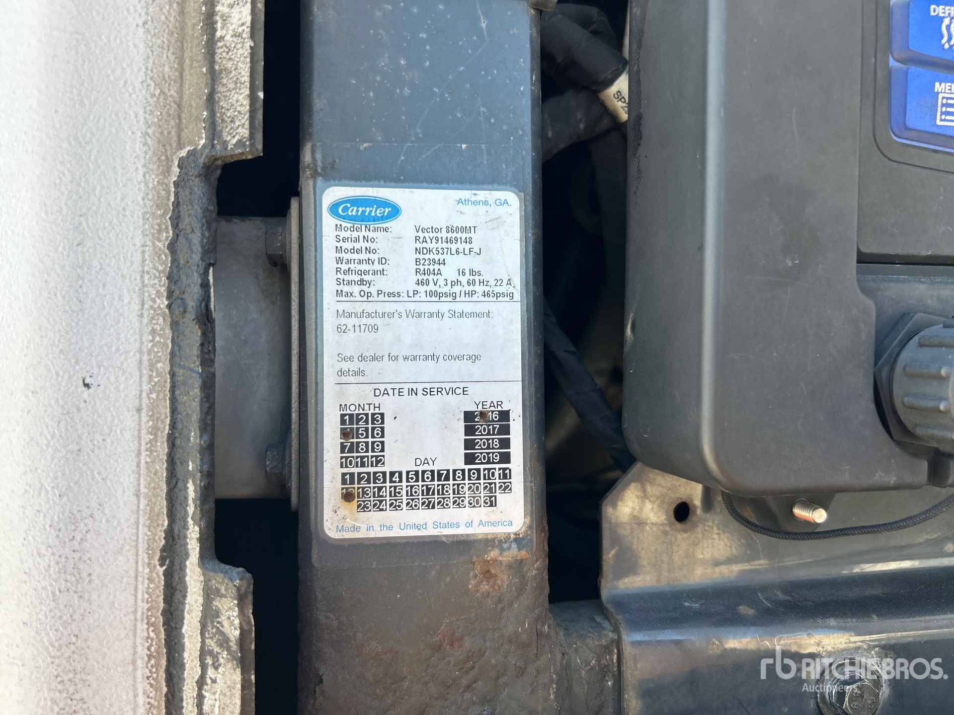 General Appearance with Refrigeration Unit Serial Number