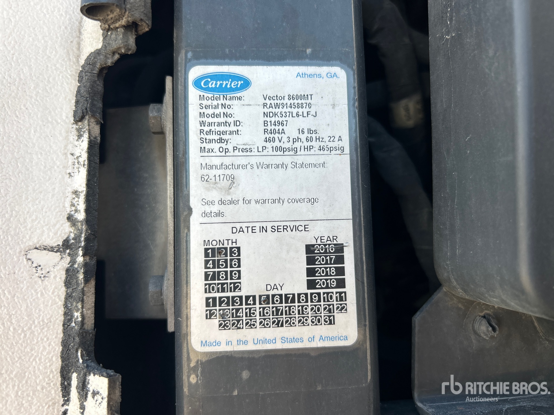 General Appearance with Refrigeration Unit Serial Number