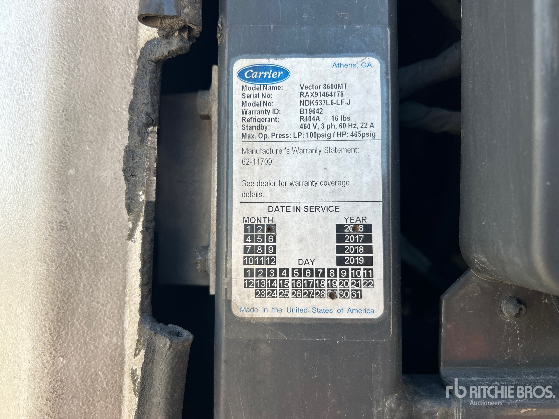 General Appearance with Refrigeration Unit Serial Number