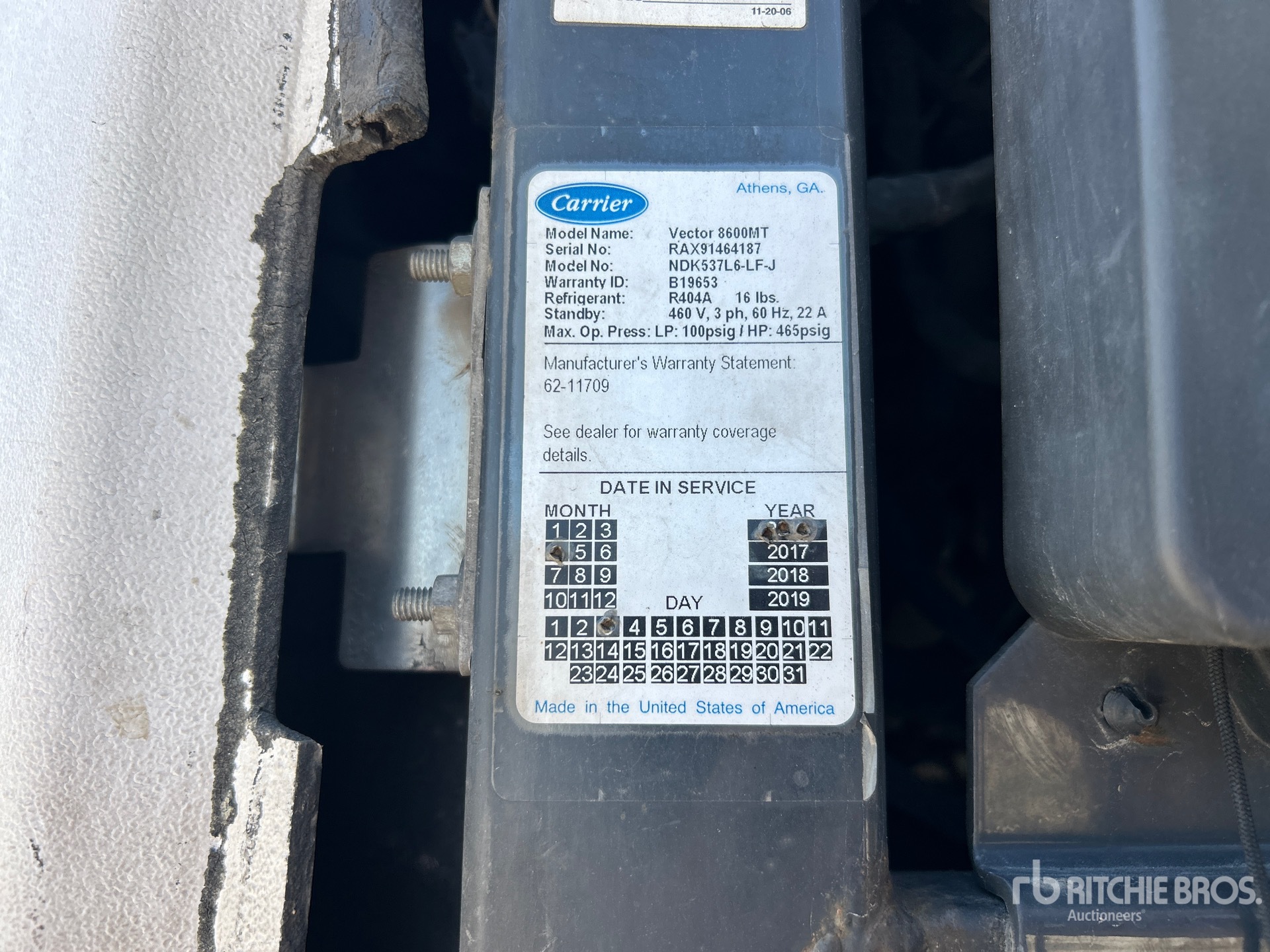 General Appearance with Refrigeration Unit Serial Number