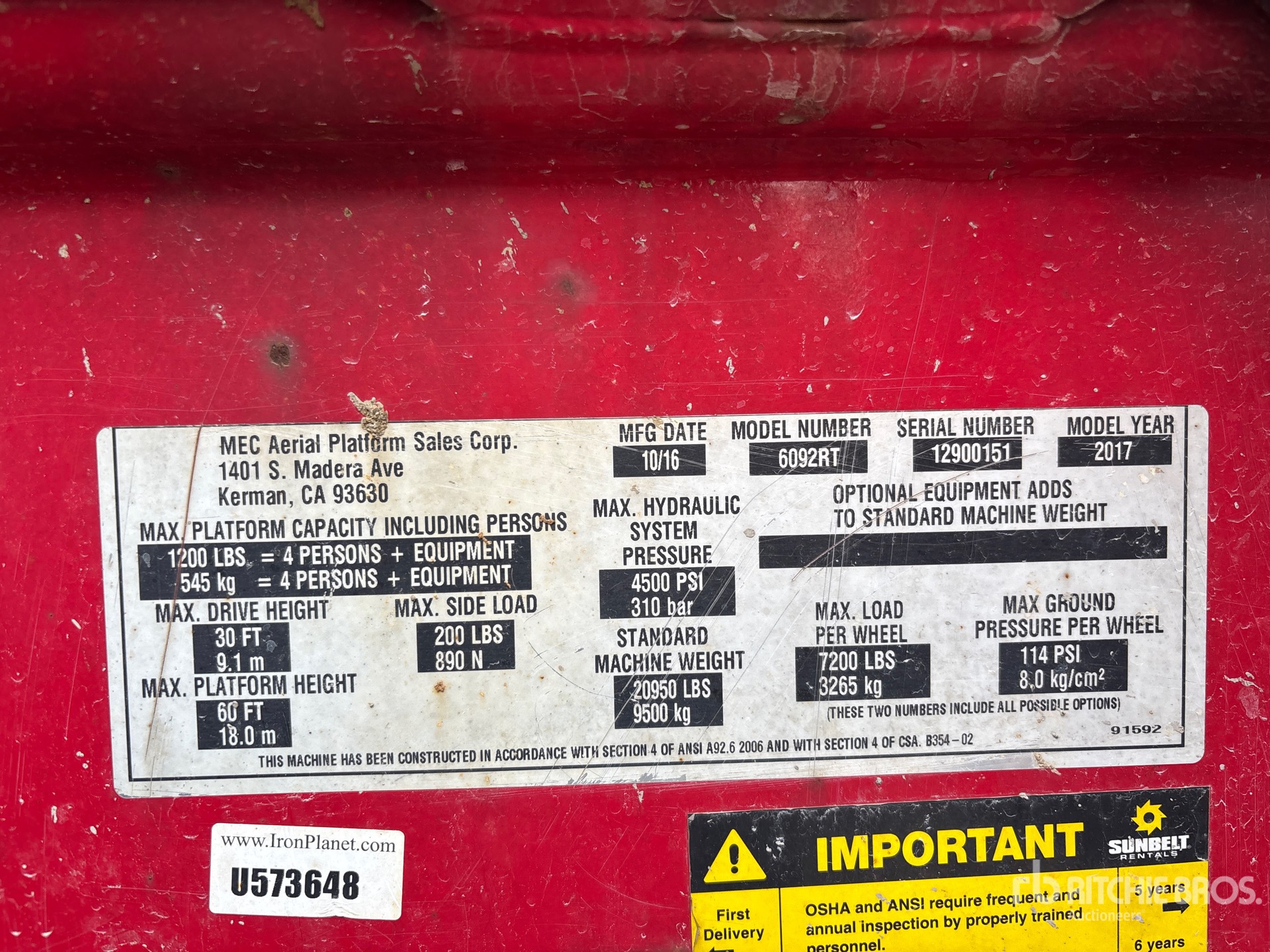 Photo of 2017 Mec 6092RT