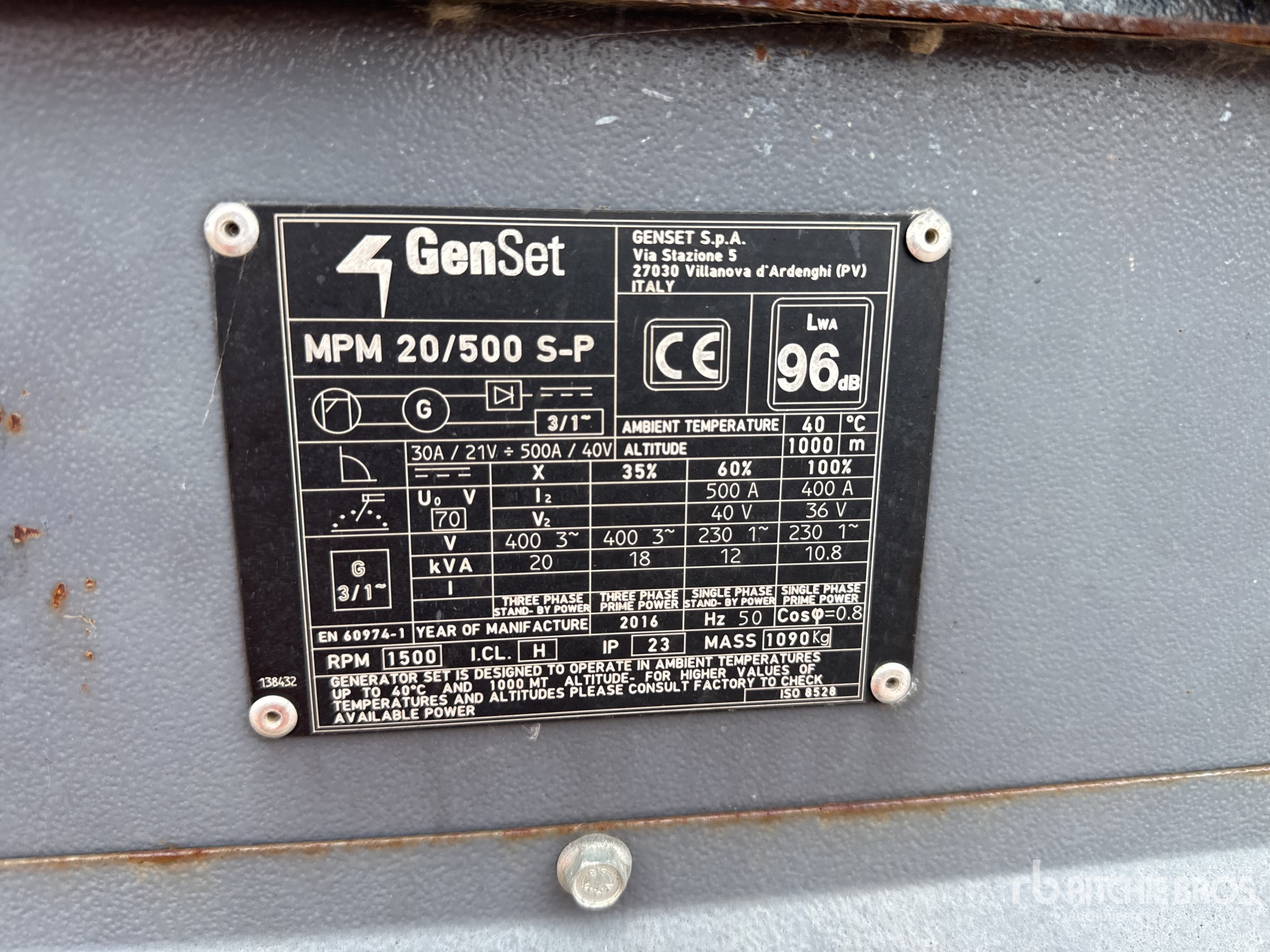2016 Genset MPM 20/500 S-P