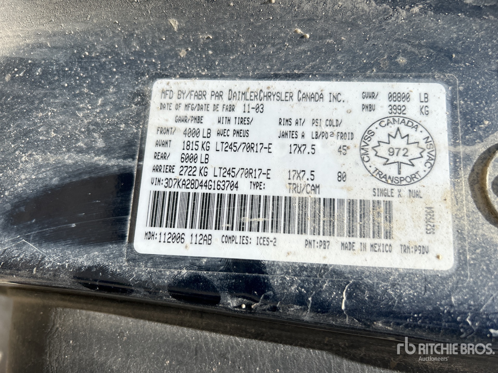 General Appearance with Serial Number / VIN