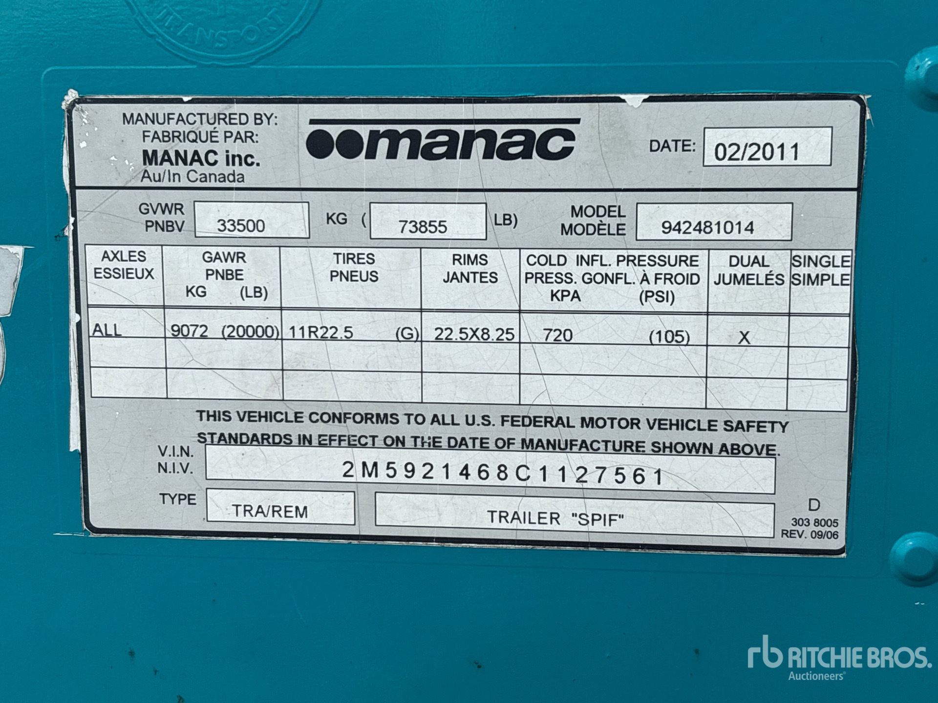 2012 Manac 48 ft x 102 in T/A Heated