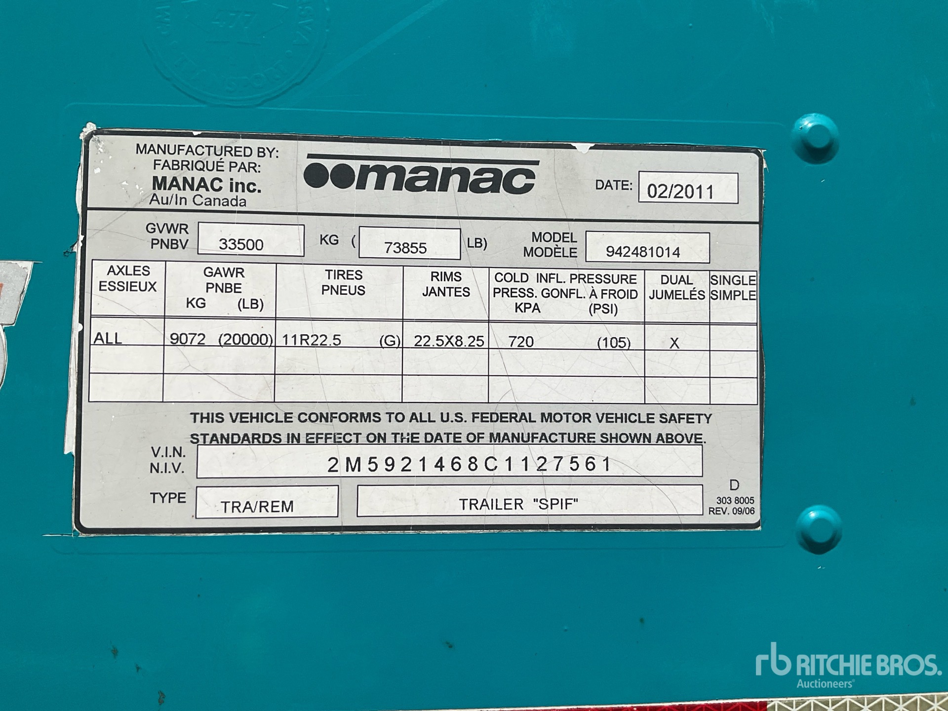 2012 Manac 48 ft x 102 in T/A Heated