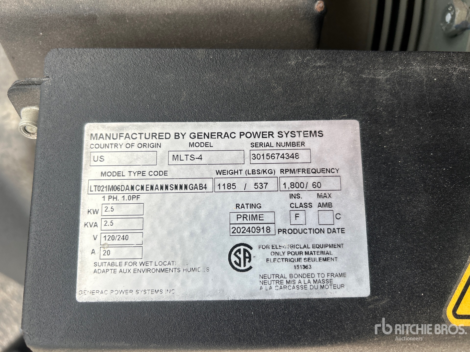 General Appearance with Unit Serial Number