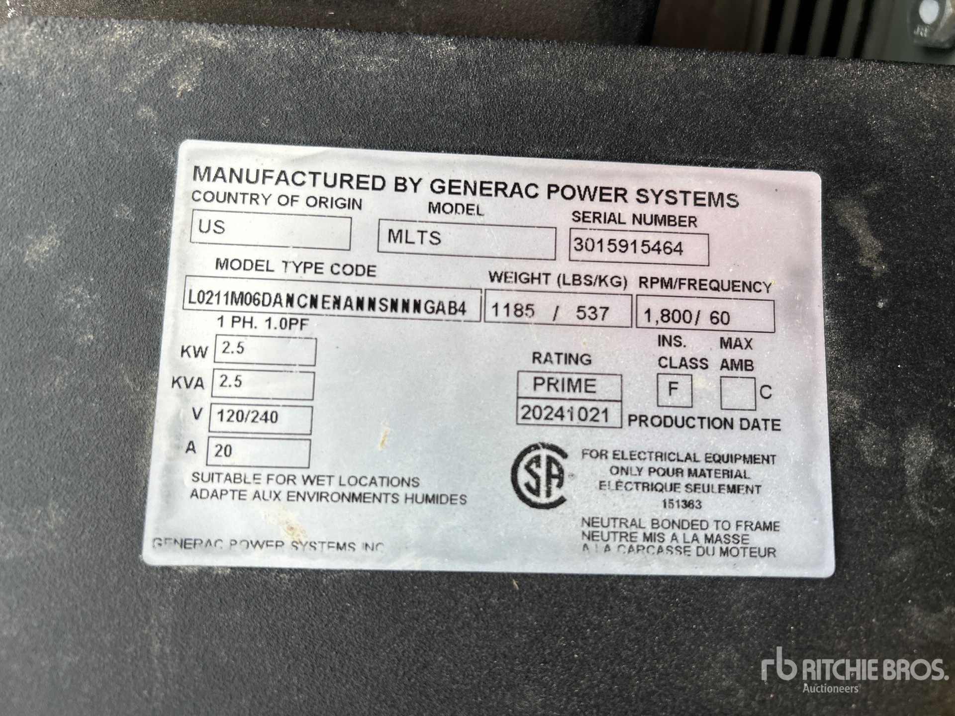 General Appearance with Unit Serial Number