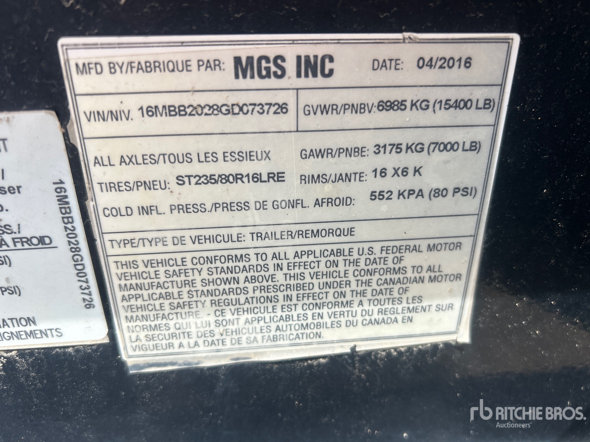 General Appearance with Serial Number / VIN