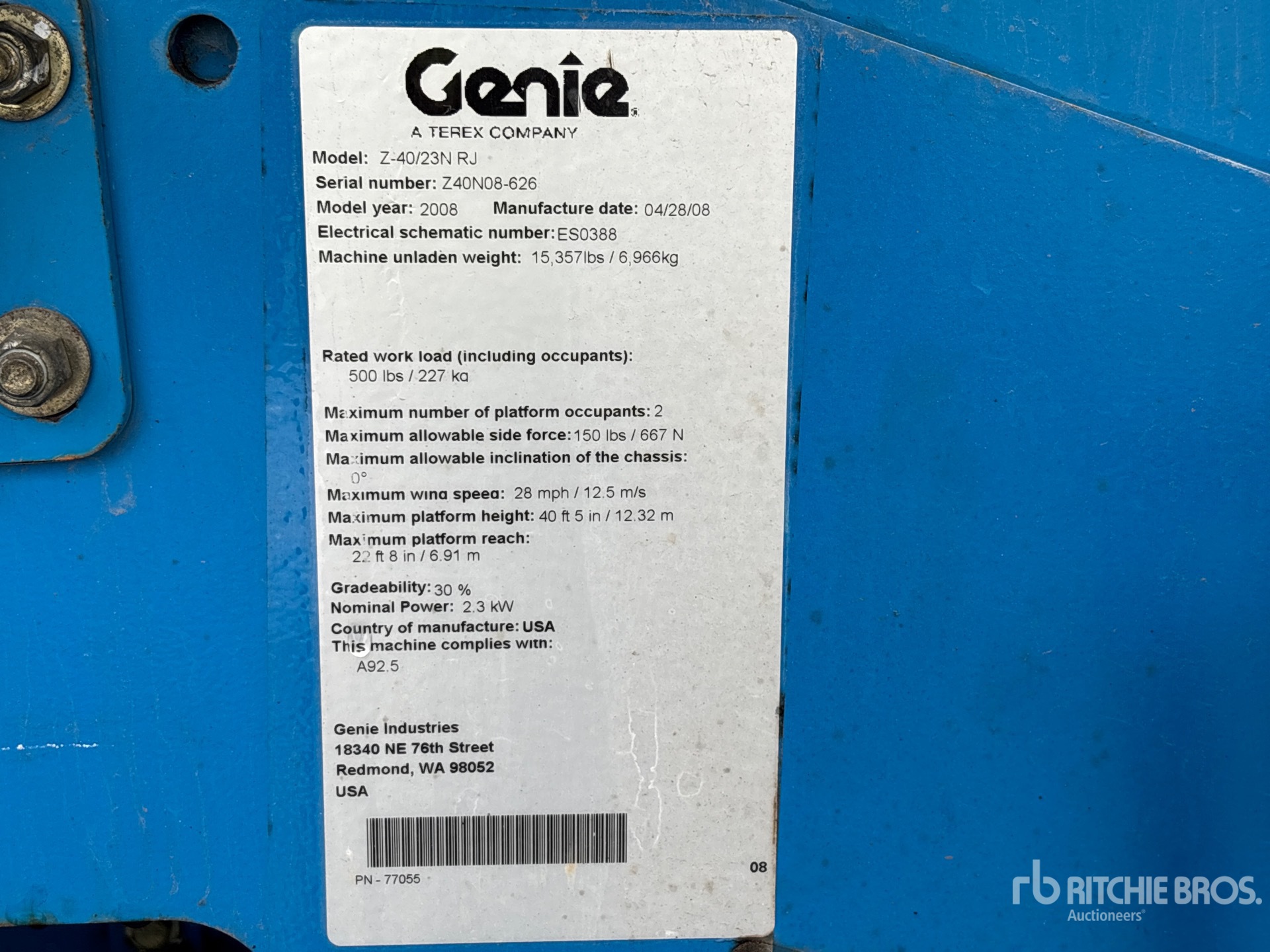 General Appearance with Serial Number / VIN