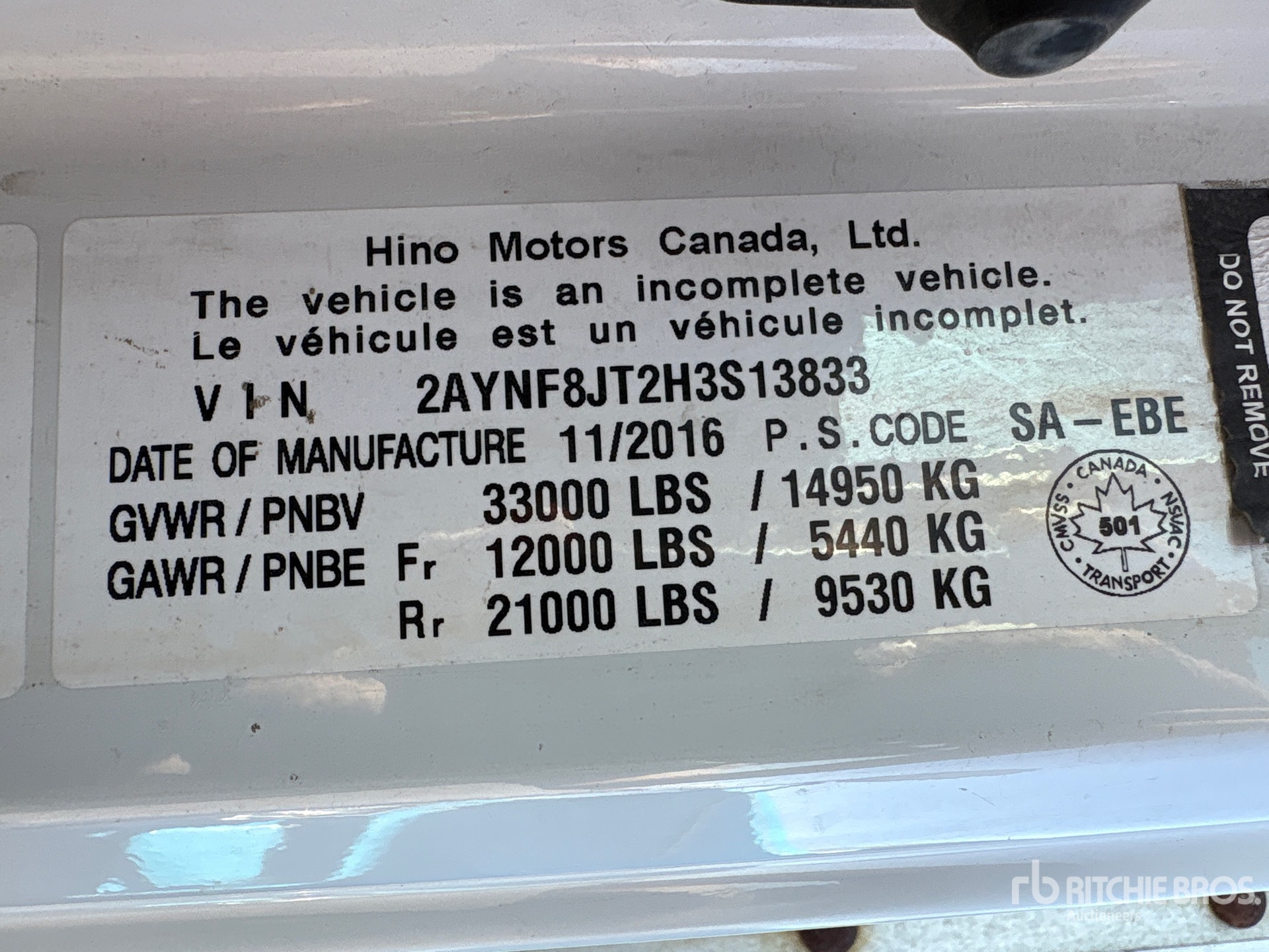 General Appearance with Serial Number / VIN
