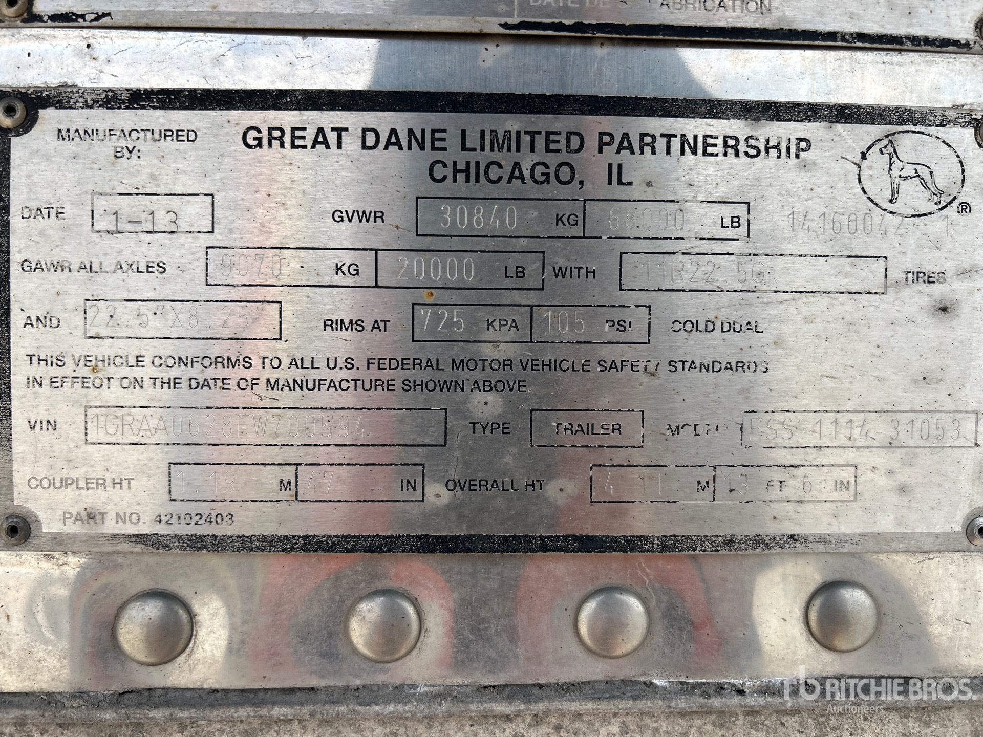 2014 Great Dane 53 ft x 102 in T/A