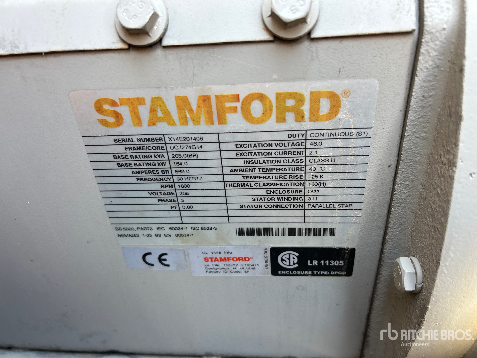 2014 Stamford 164 KW SKID-MOUNTED (INOPERABLE)