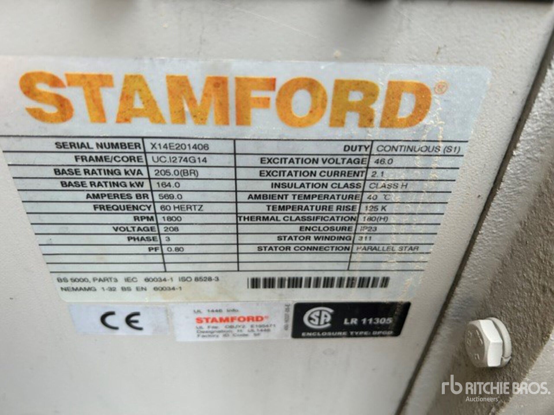 2014 Stamford 164 KW SKID-MOUNTED (INOPERABLE)