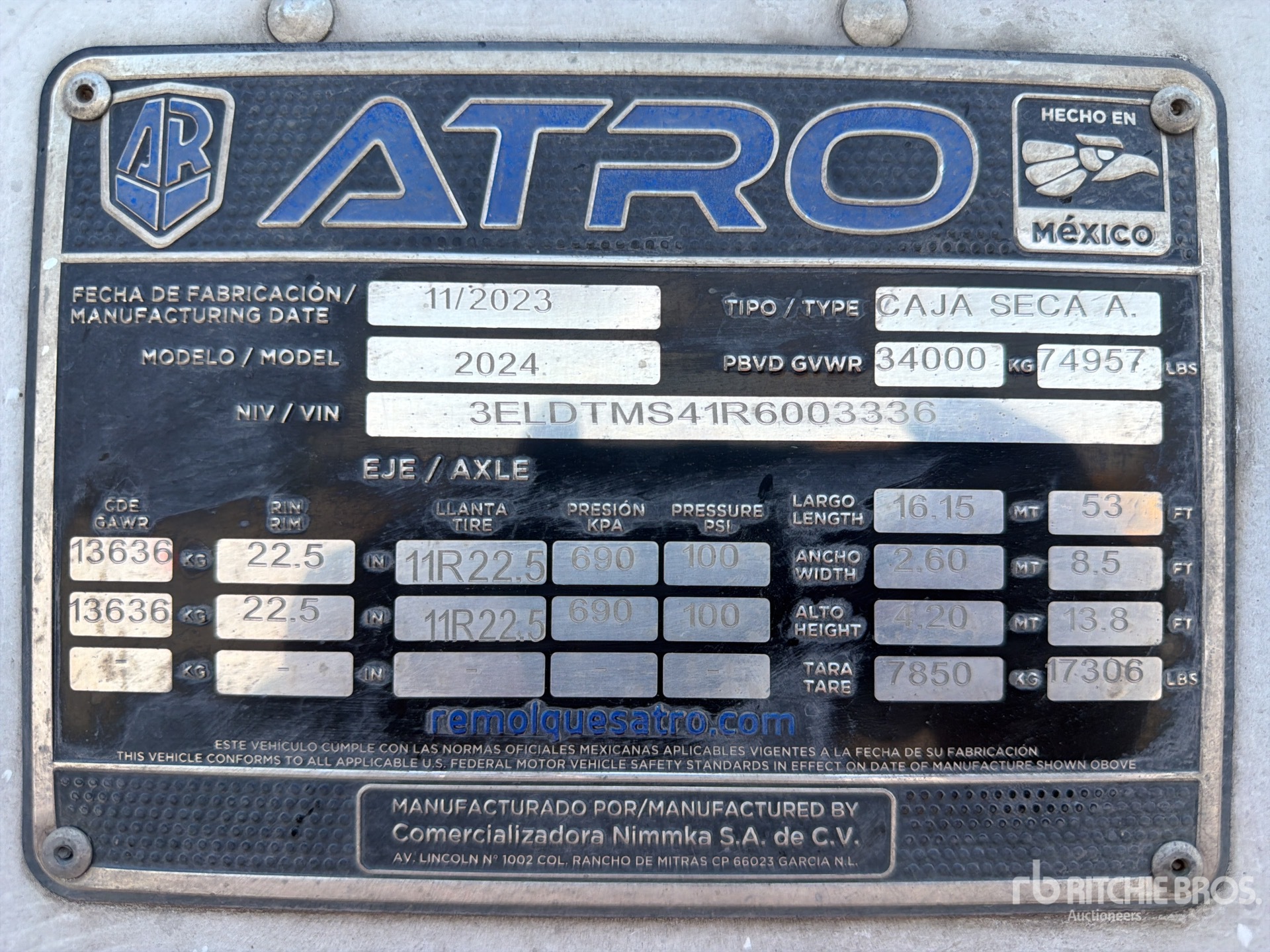 2024 Atro 53 ft x 102 in T/A Caja Seca /