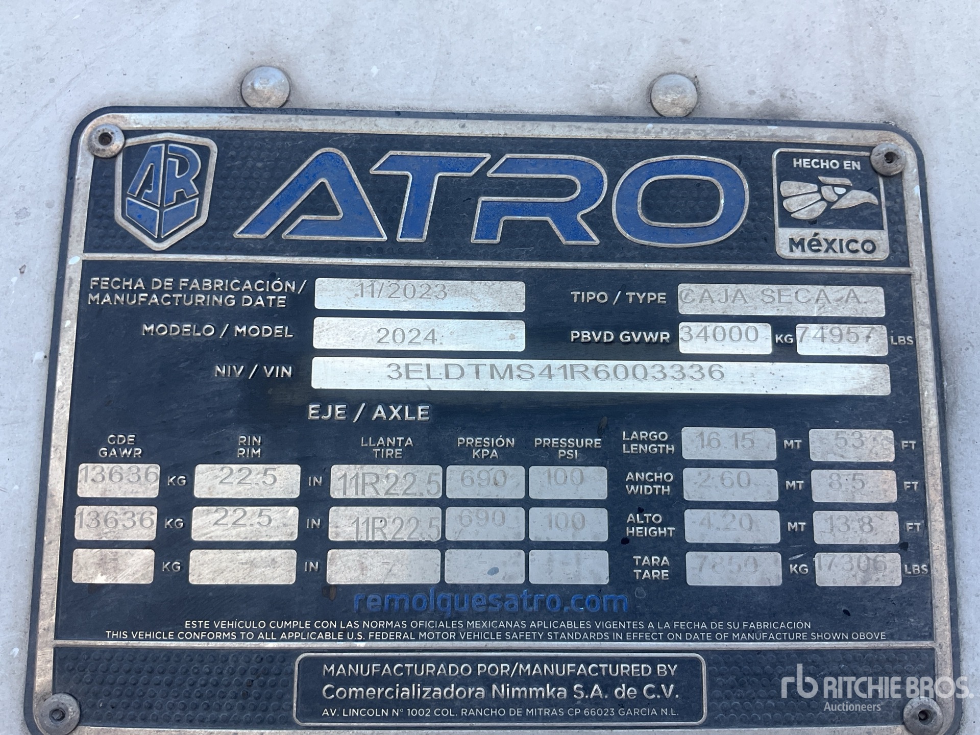 2024 Atro 53 ft x 102 in T/A Caja Seca /
