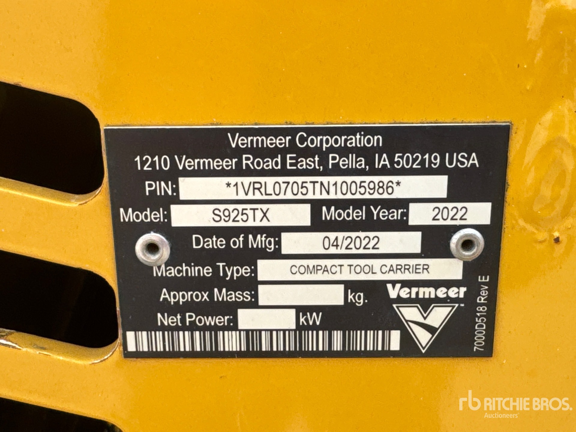 2022 Vermeer S925TX