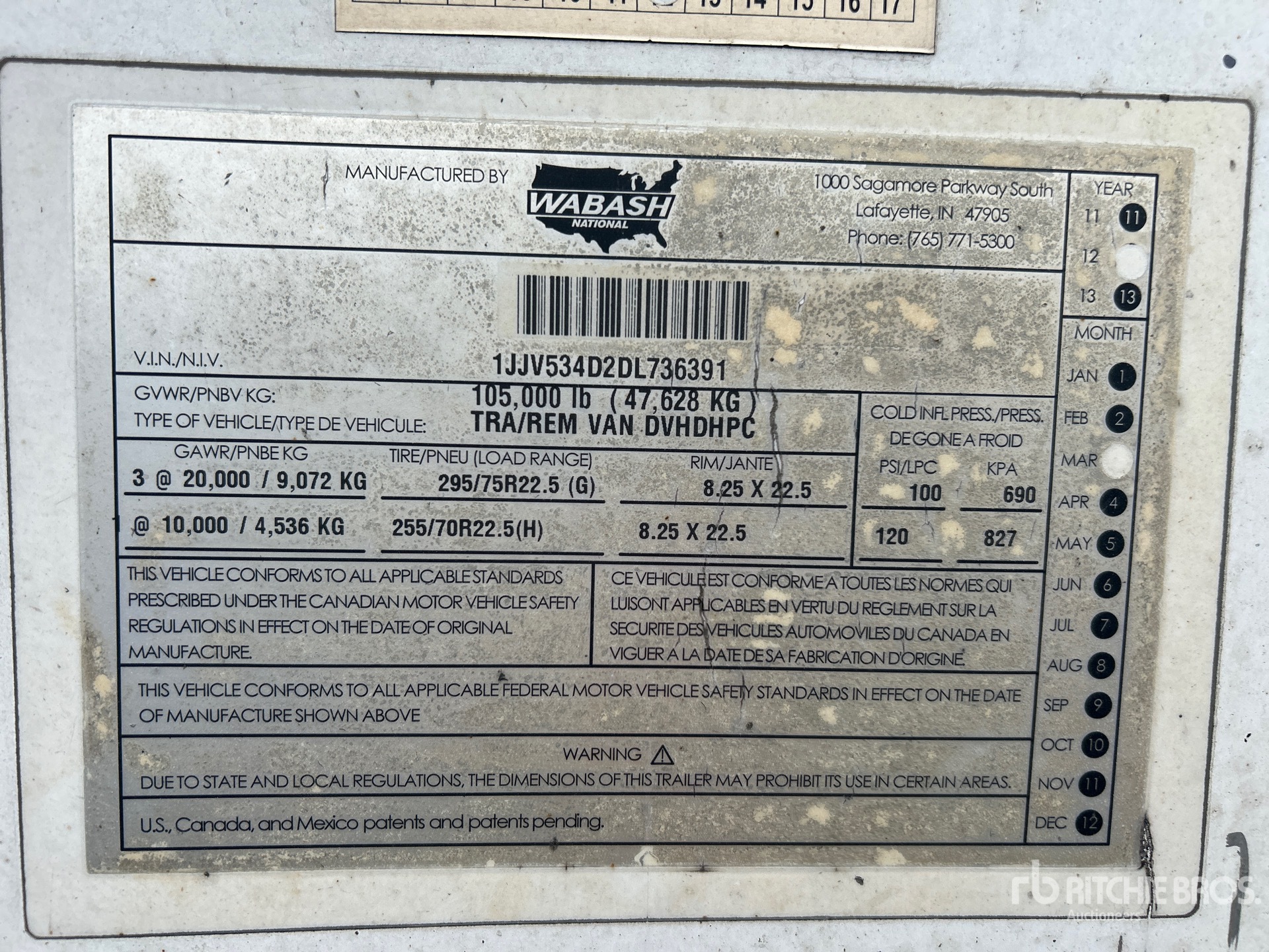 2013 Wabash 53 ft x 102 in Quad/A