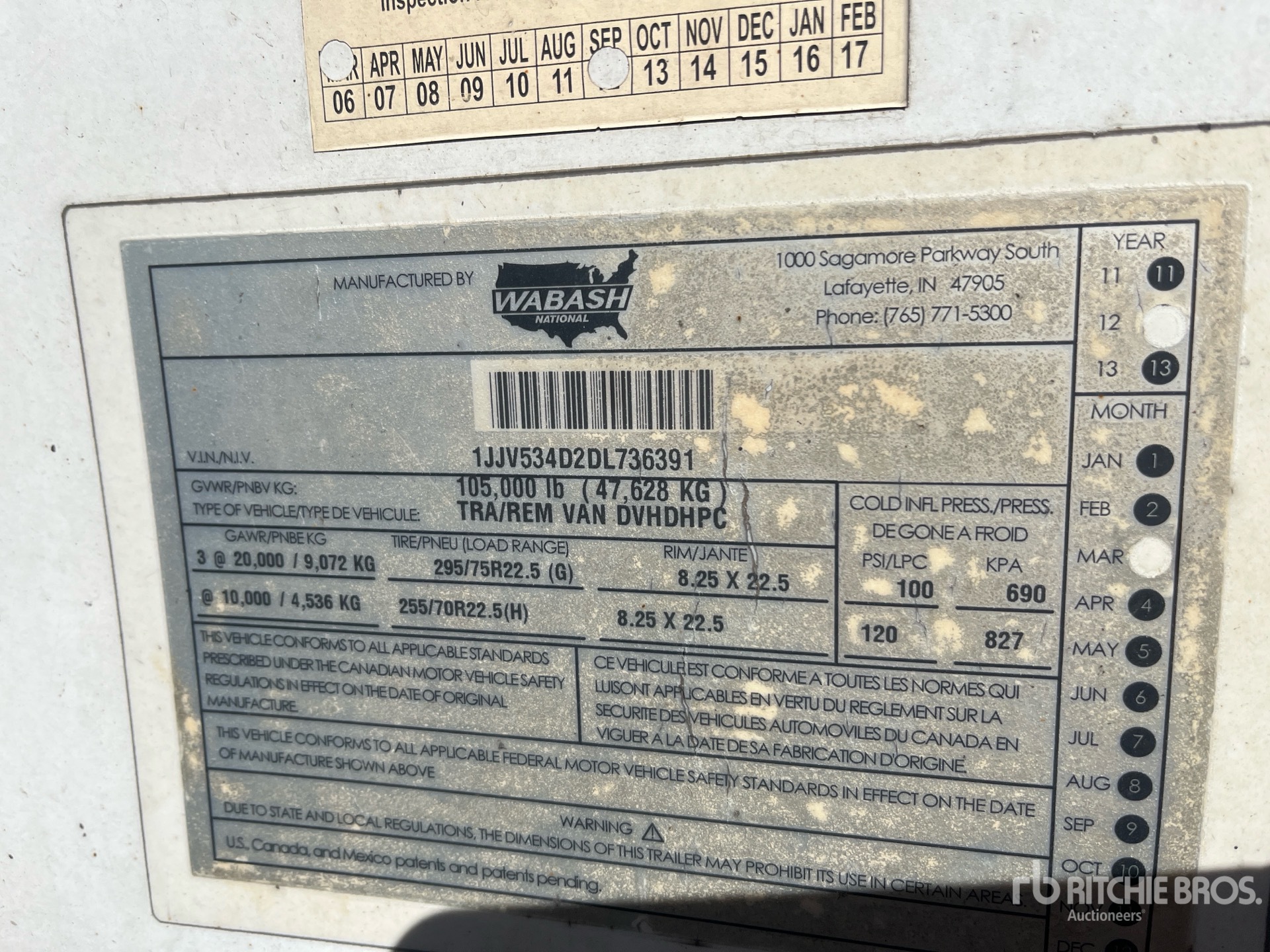 2013 Wabash 53 ft x 102 in Quad/A