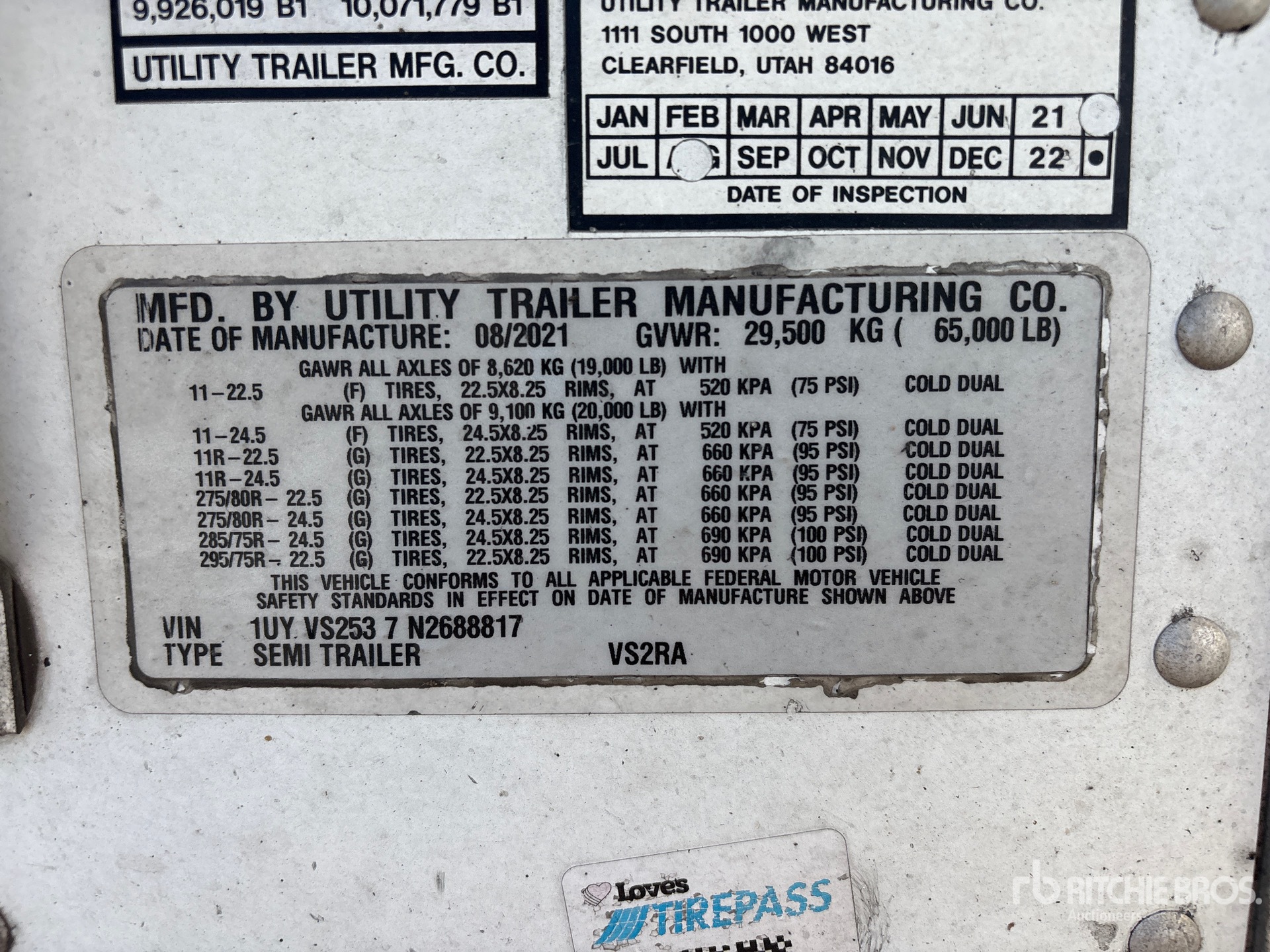 General Appearance with Serial Number / VIN