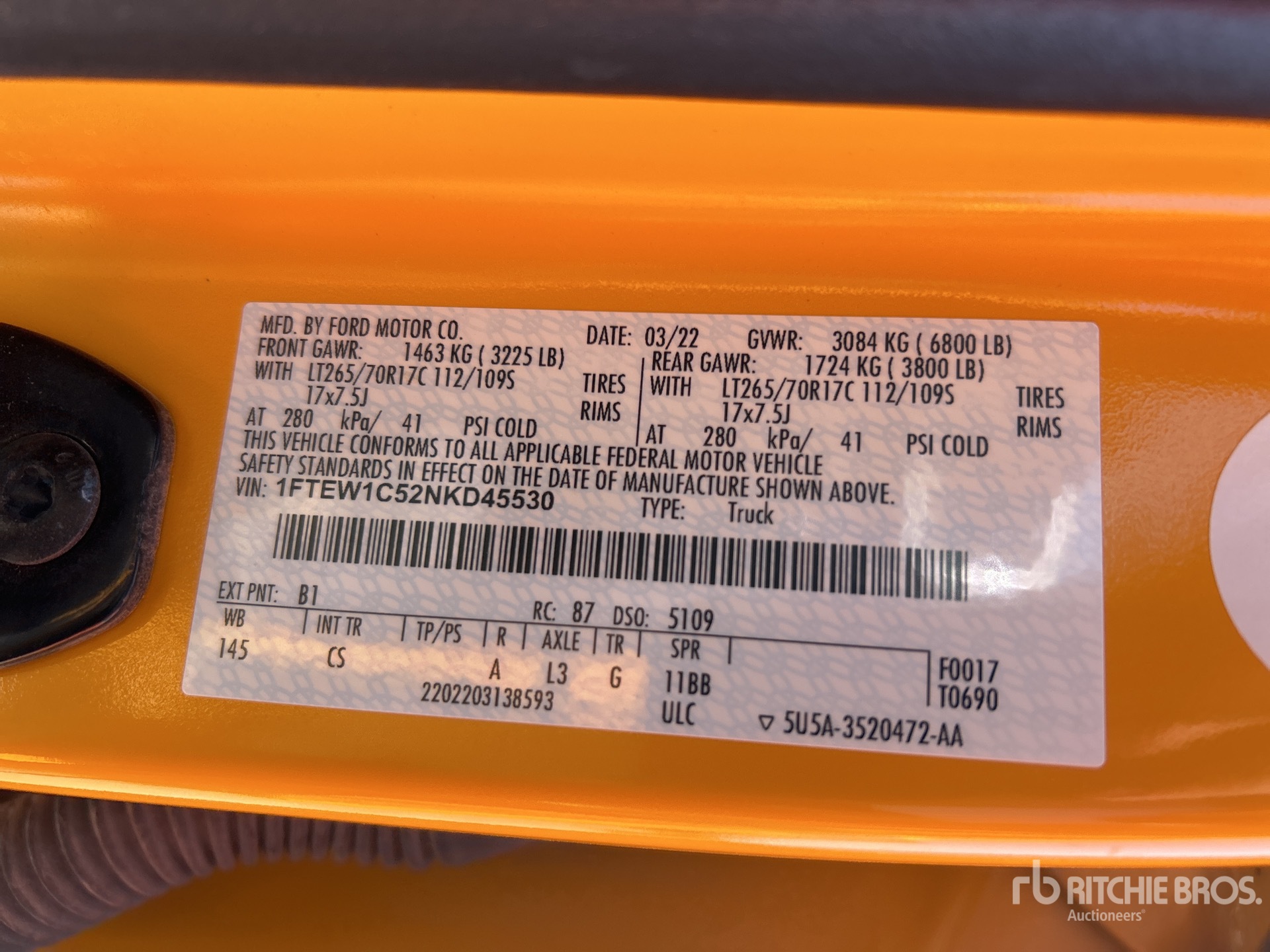 General Appearance with Serial Number / VIN