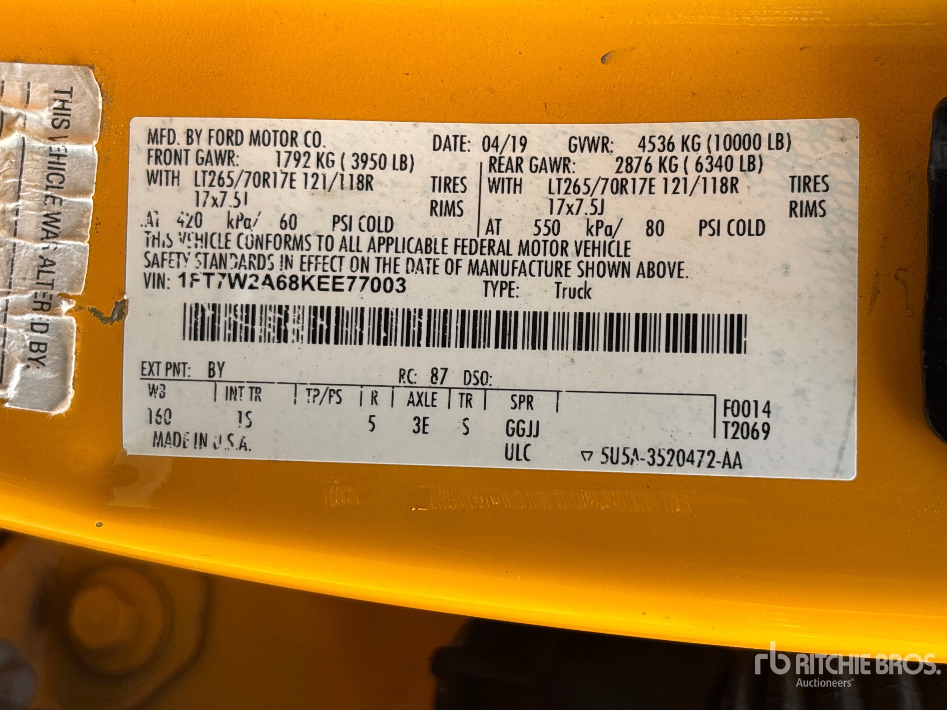 General Appearance with Serial Number / VIN